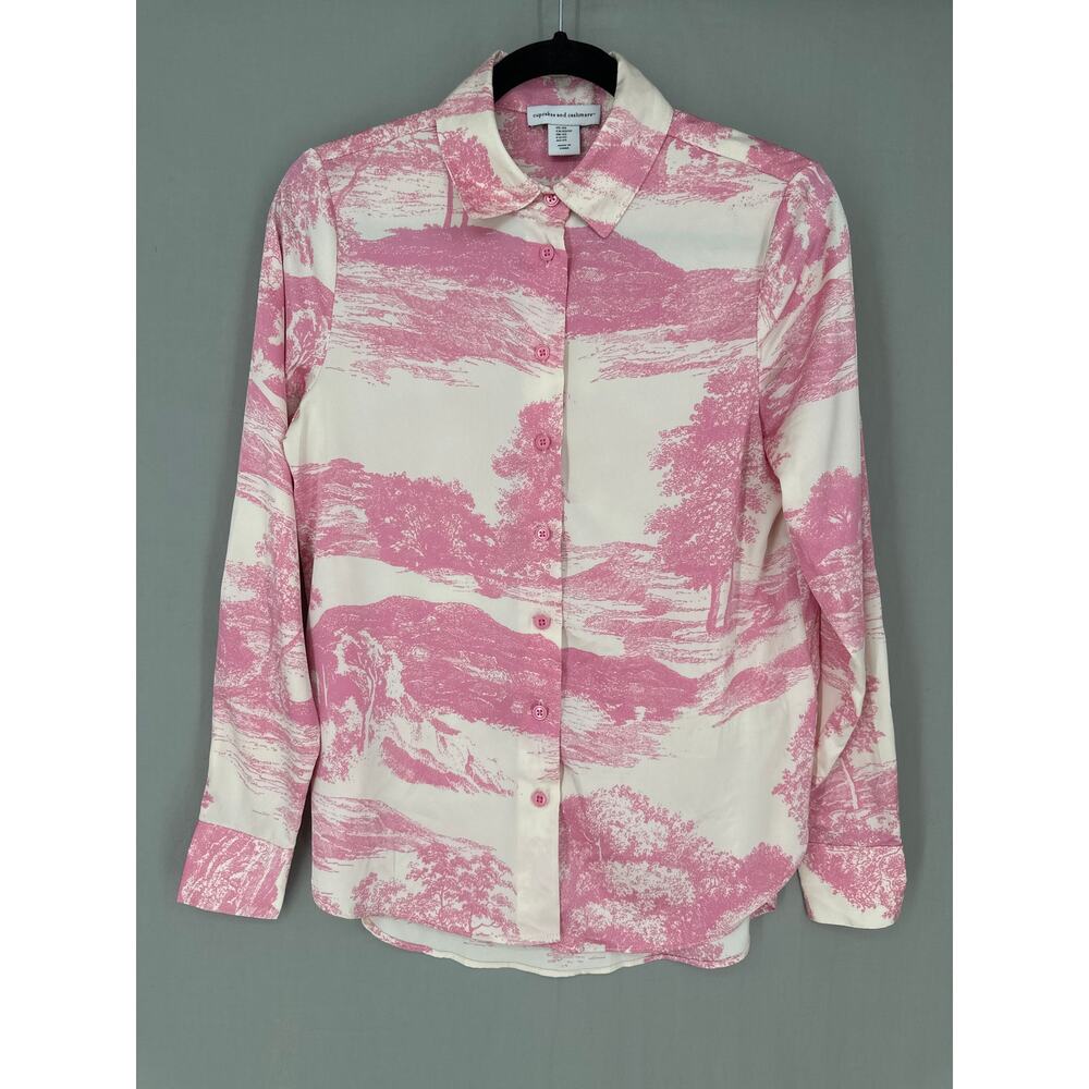 Cupcakes Cashmere Top Women XS Pink Floral Satin French Toile Cottagecore Button - Picture 5 of 7
